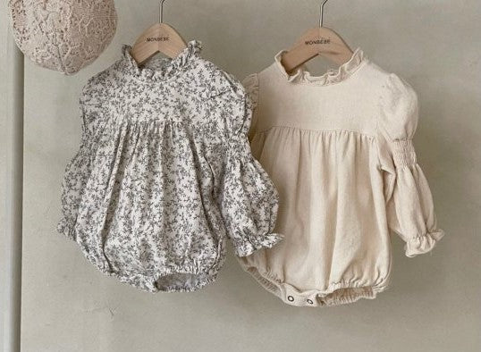 Cream Floral Ella Long Sleeve Baby Girl Shirt