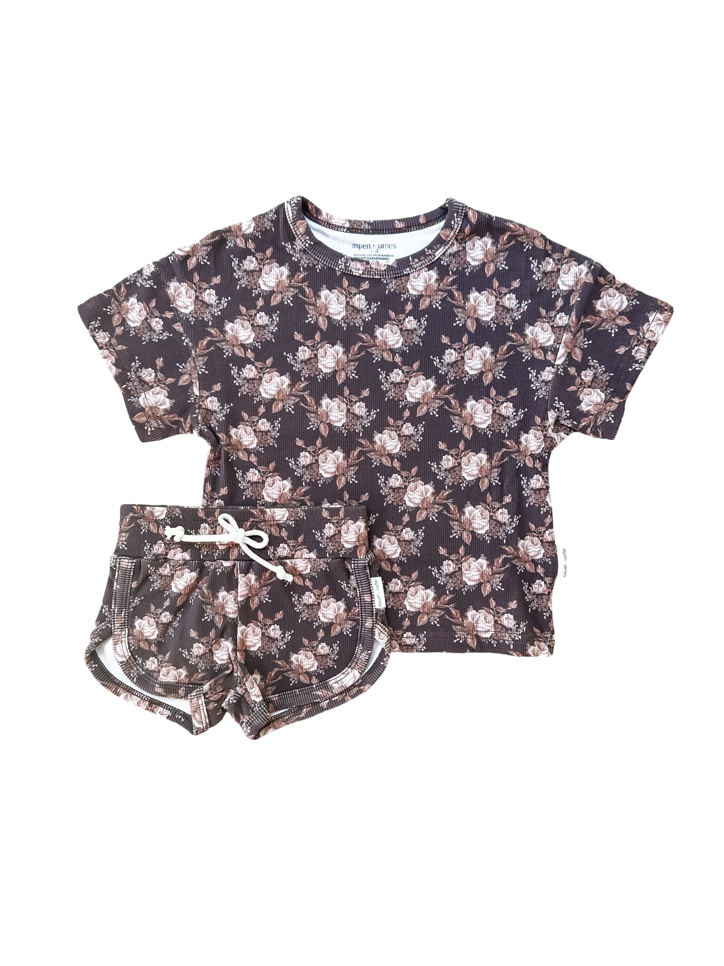 Ribbed Bamboo Track Short Set - Neutral Boho Floral
