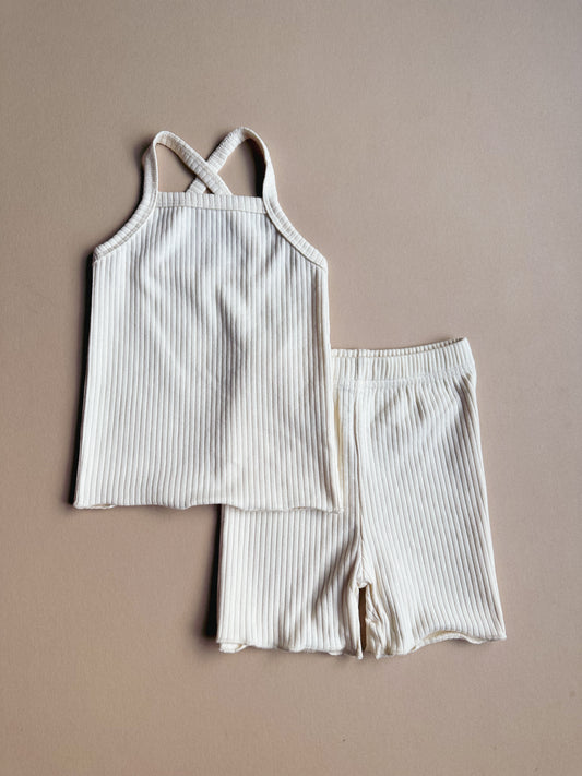 Lettuce Hem Tank & Bike Short Set - Vanilla