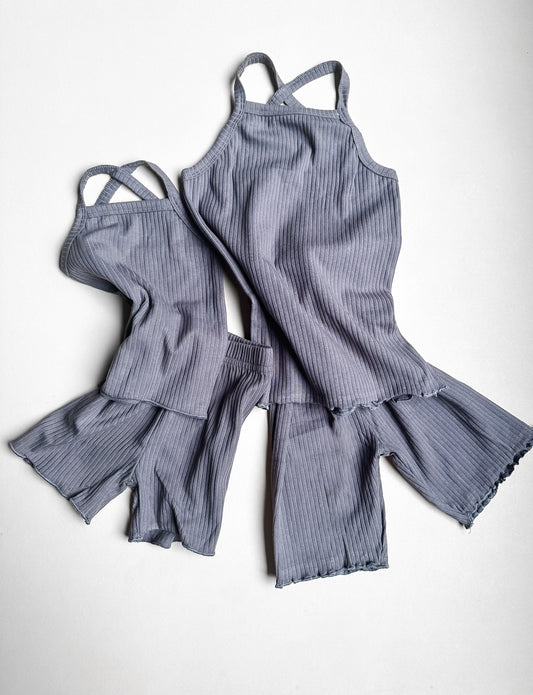 Lettuce Hem Tank & Bike Short Set - Chalky Charcoal