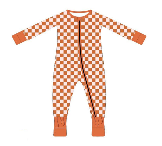 Rust Check Bamboo Romper - Aspen and James Label