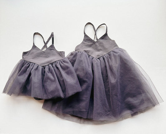 Linen and Tulle Tutu Dress - Charcoal