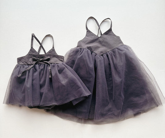 Linen and Tulle Tutu Dress - Charcoal