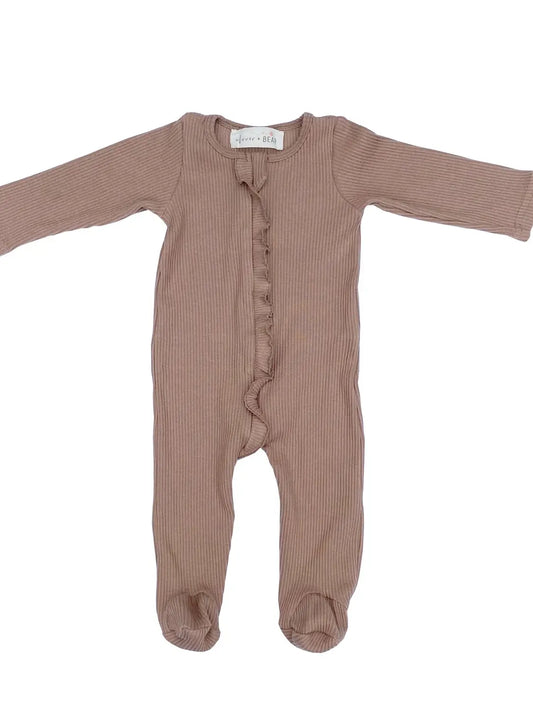 Thick-Rib Ruffle Footed Onesie - Cappuccino